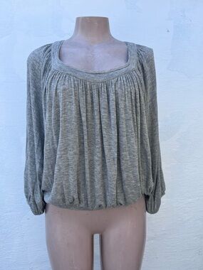 Free People Heather Gray Pleated Scoop-Neck Blouse